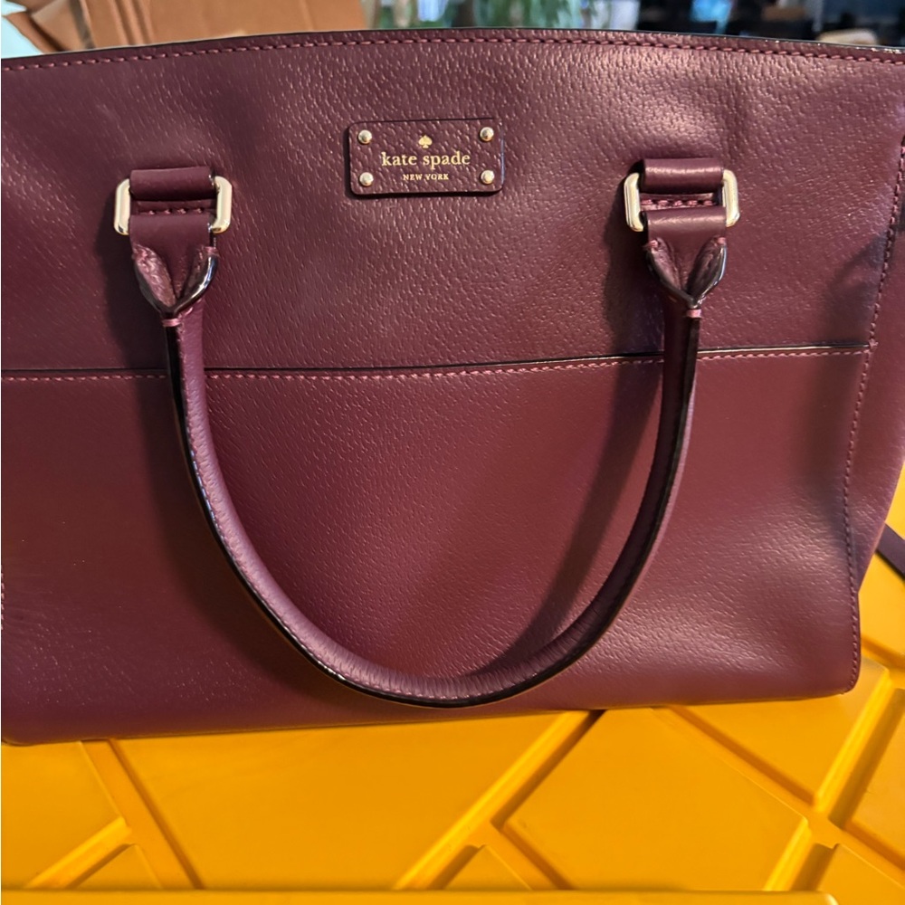 kate spade burgundy pebbled leather tote with gold hardware with COA